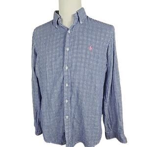 Polo Ralph Lauren Check Blue Beige Mens Sz Long Sleeve Button Down Shirt Sz L